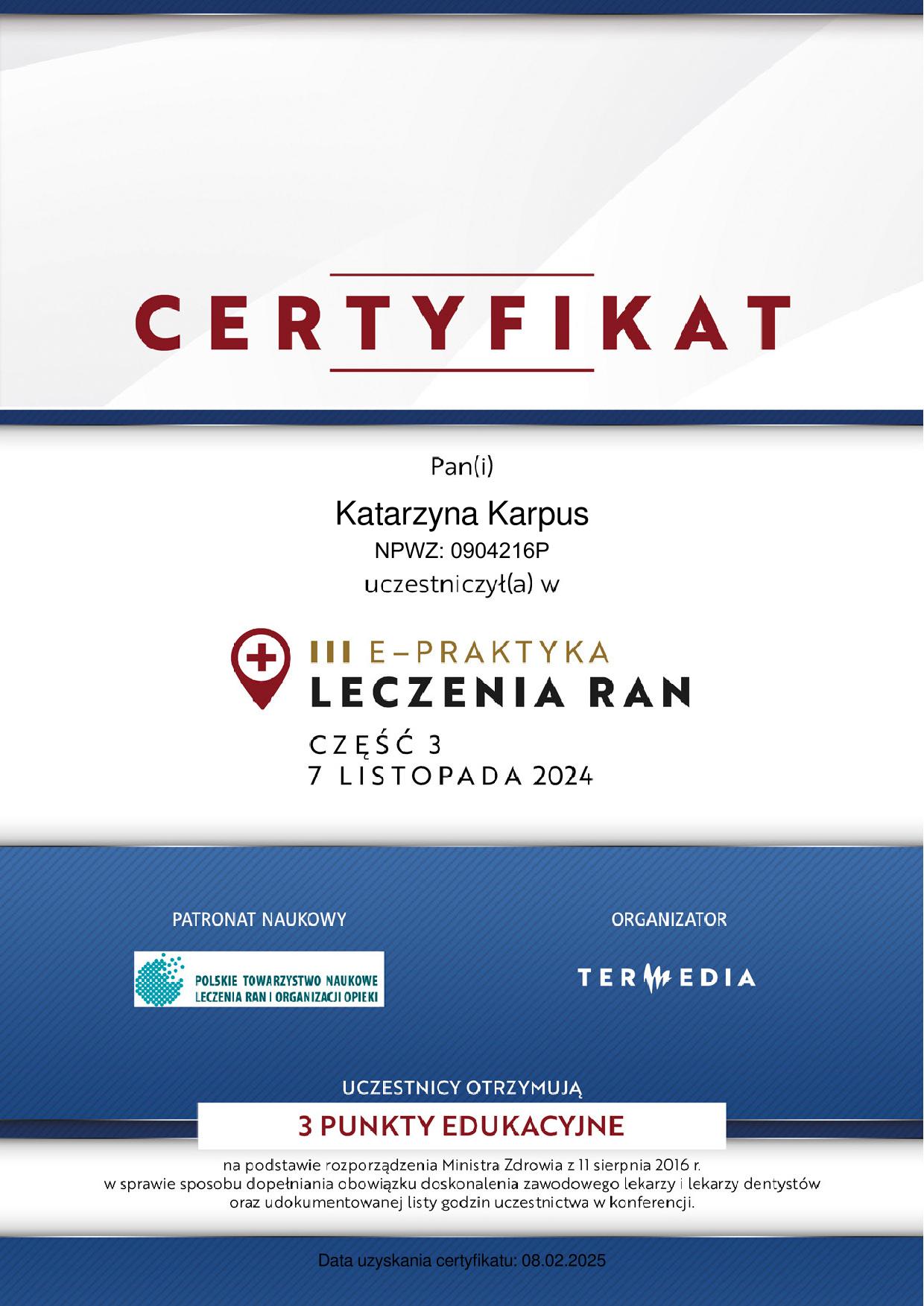 Mednauka Certyfikat III e-Praktyka Leczenia Ran – część 3-1